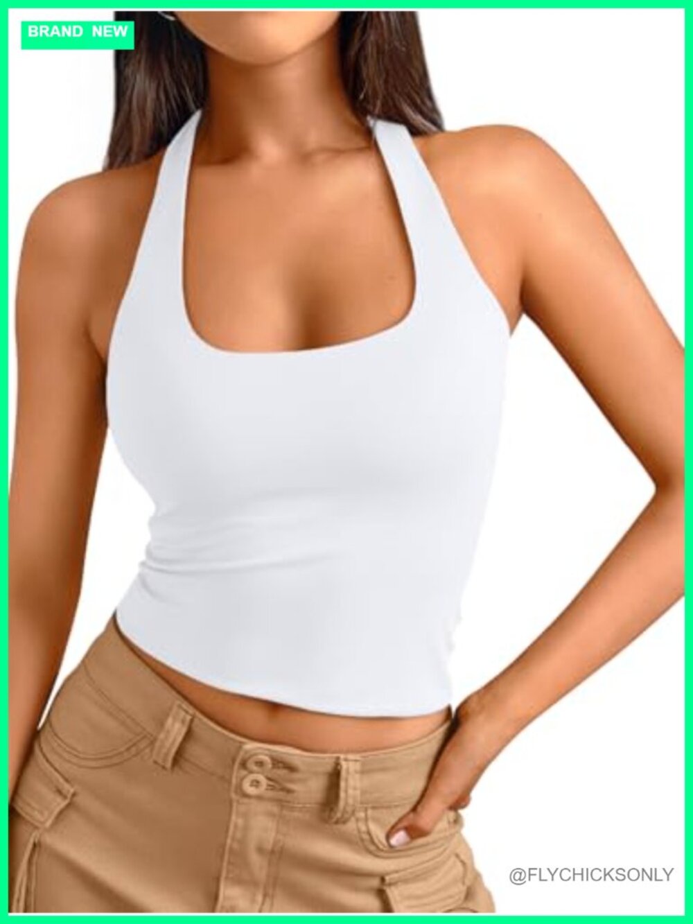 Halter Crop Top Sleeveless Backless Square Neck Stretch Fitted